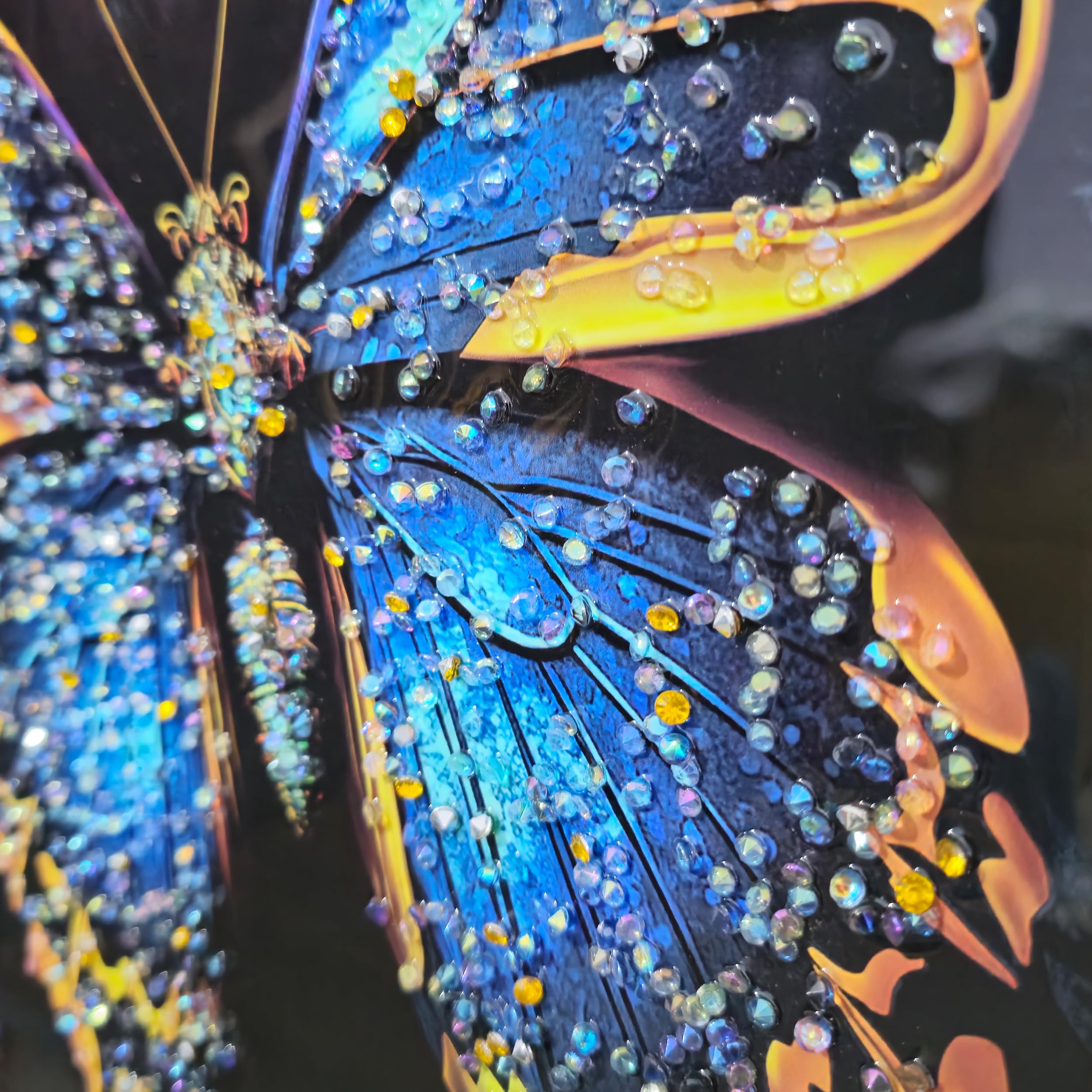 Masstone Decorative Butterfly Wall Painting With Crystal Embedded High Gloss Surface Gold Slim Frame Embossed, 45X30 Cm Wall Han